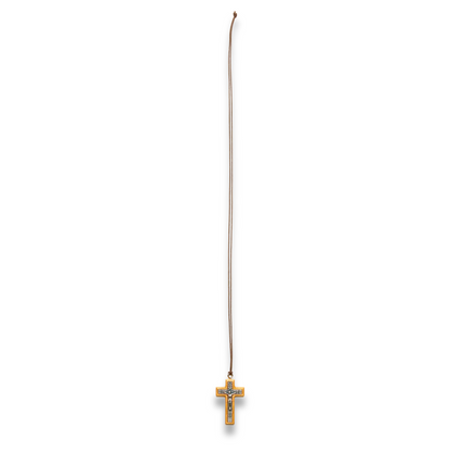 Crucifix necklace on a white background