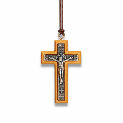 Metal Crucifix Olive Wood Necklace
