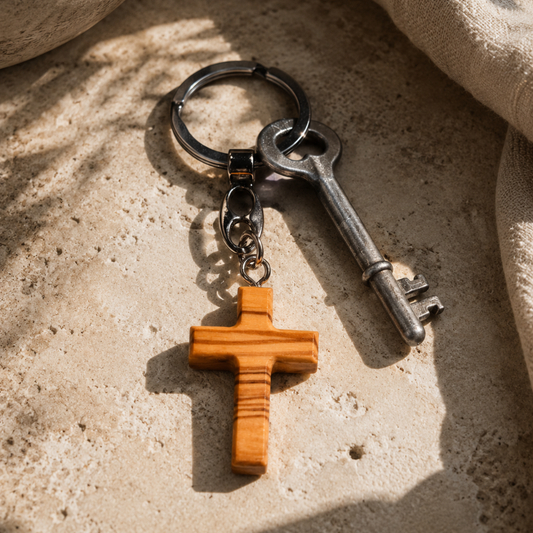 Minimalist Olive Wood Cross Keychain