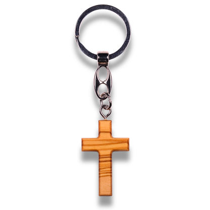 Minimalist Olive Wood Cross Keychain