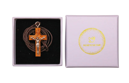 Minimalist Olive Wood Crucifix With Silver Christ In Gift Box