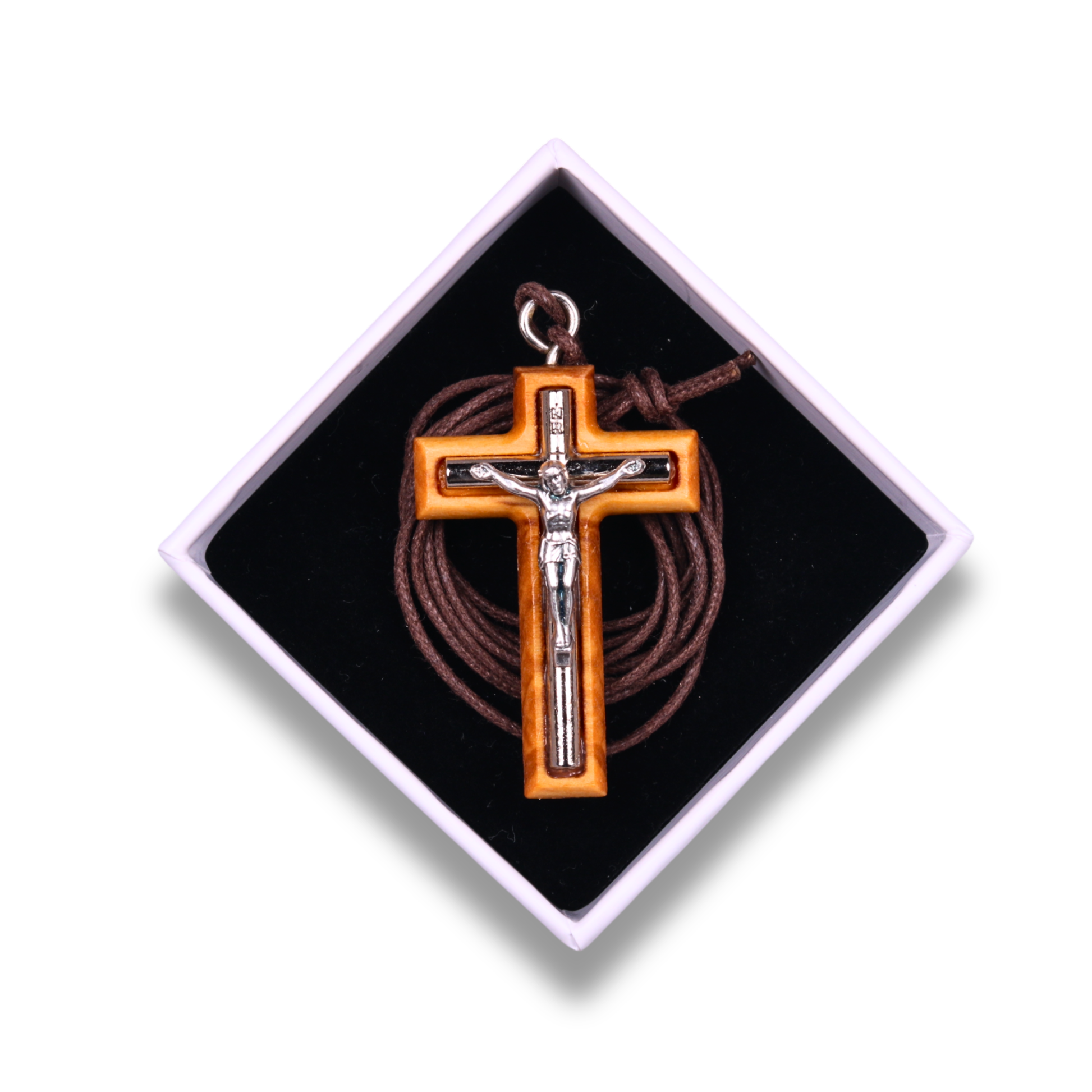 Monos Olive Wood Crucifix Necklace In Gift Box