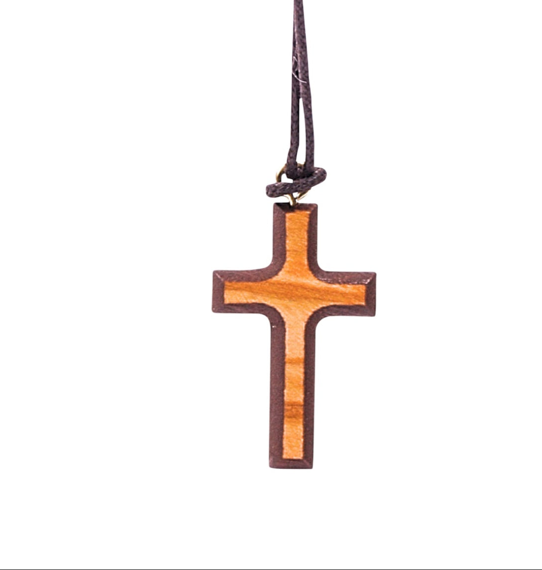 Multi Colored Olive Wood Cross Necklaces brown