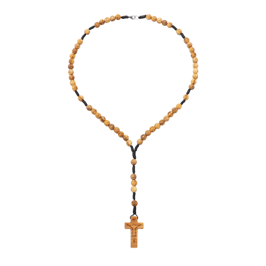 Olive Wood Rosary Necklace Engraved Beads - 8mm