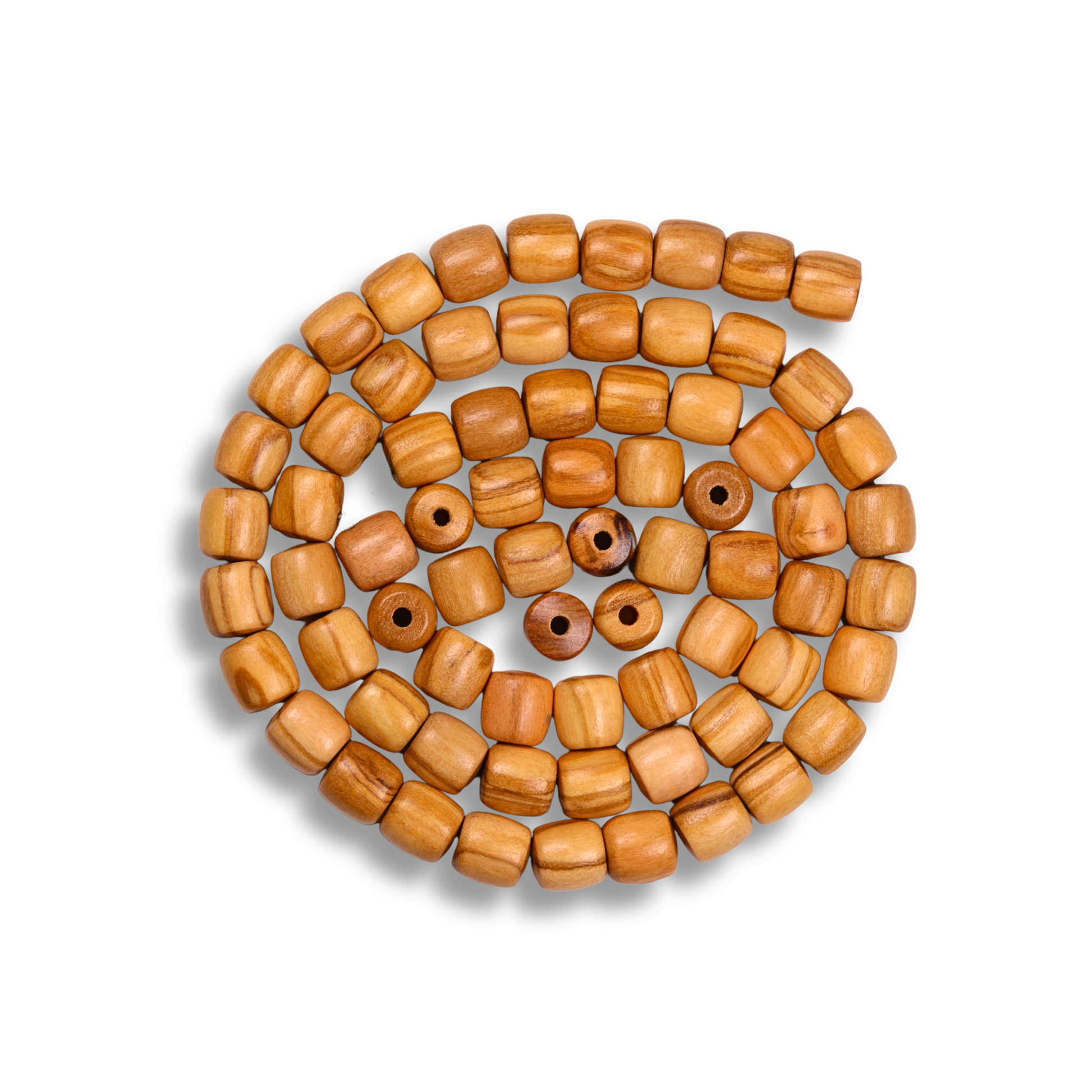 String of wooden beads on a white background