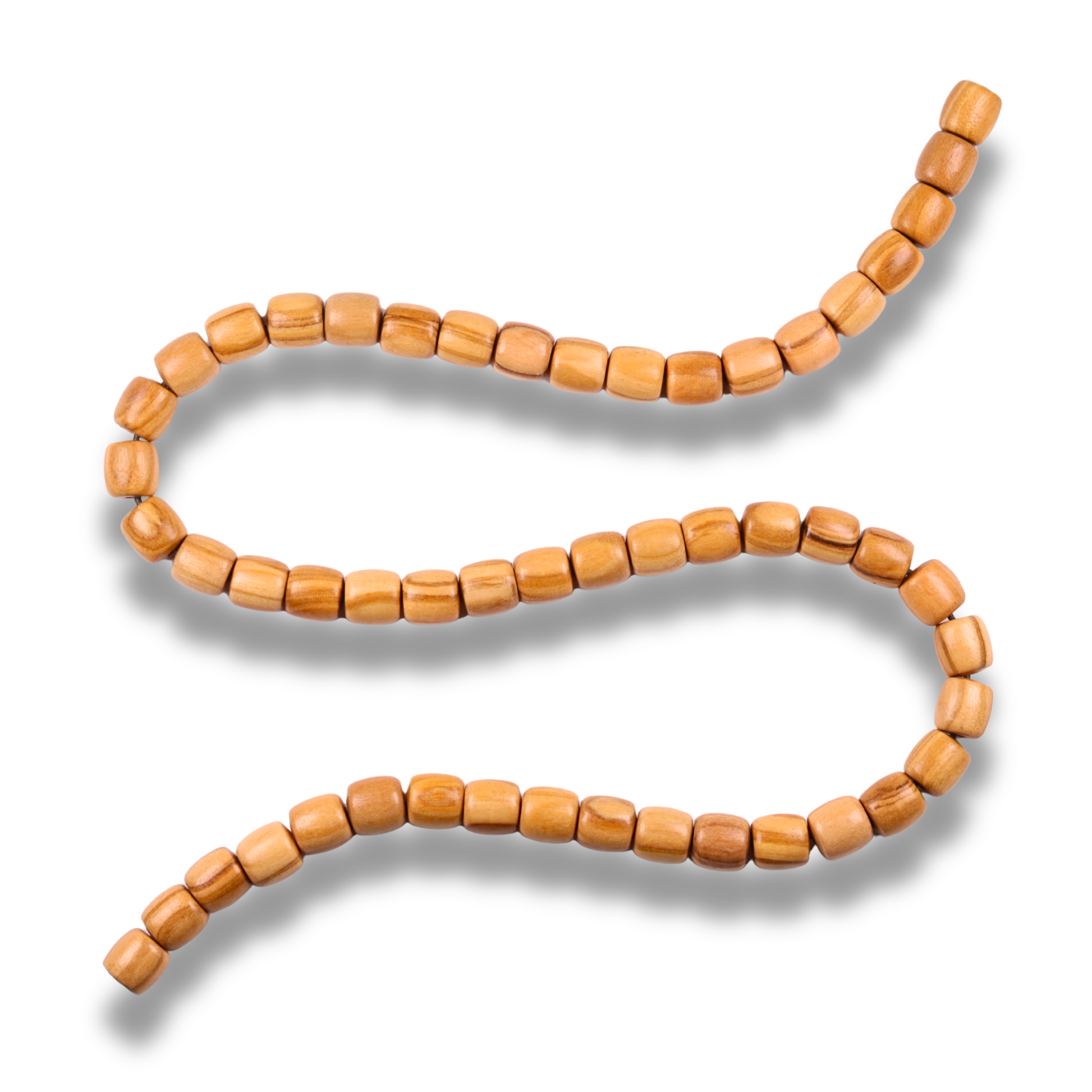 Wooden beaded necklace on a white background