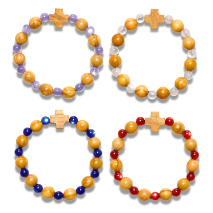 Olive Wood Beads Cross Bracelets