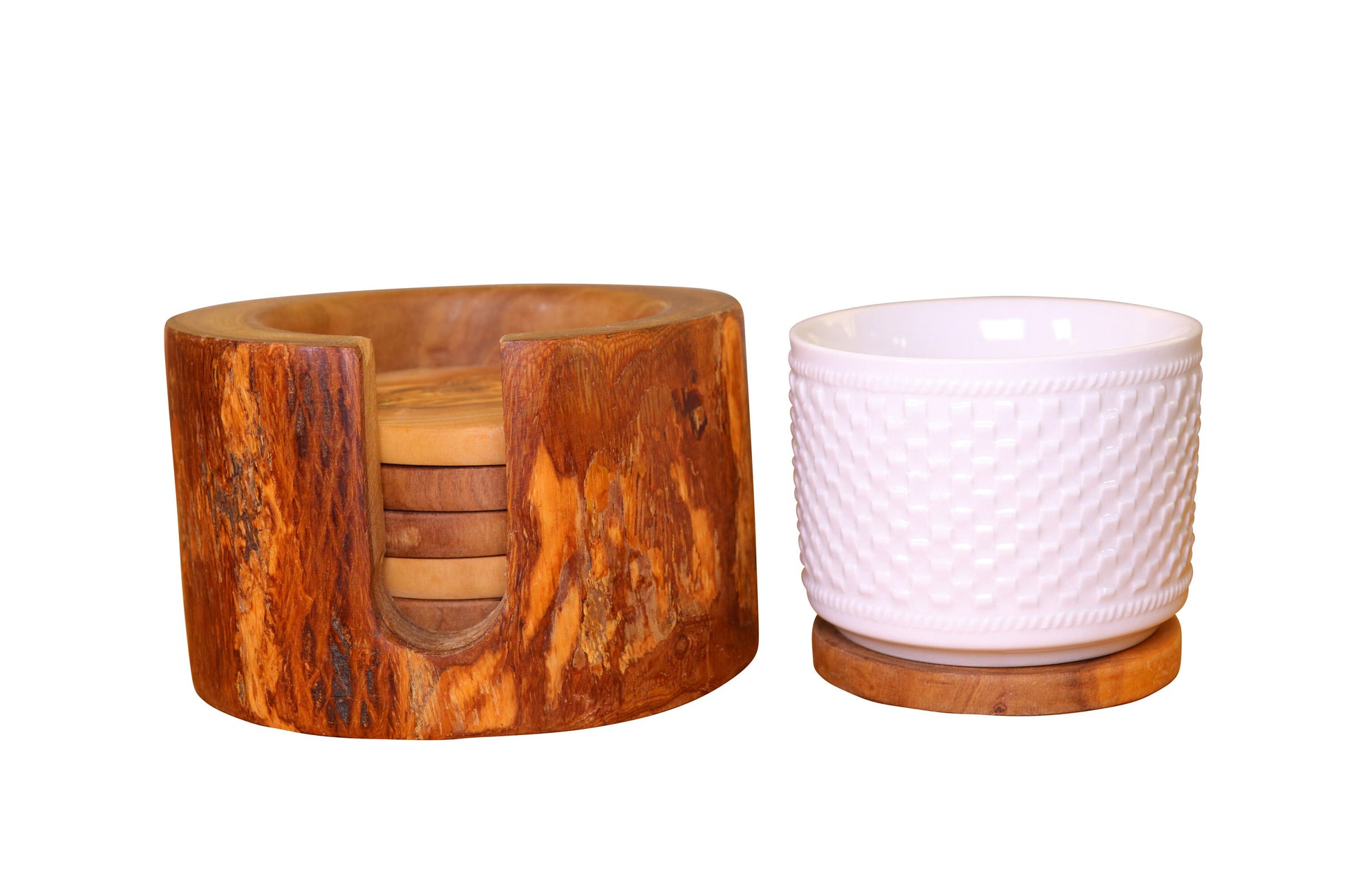 Olive Wood Coaster Set With Cup