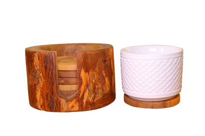 Olive Wood Coaster Set With Cup