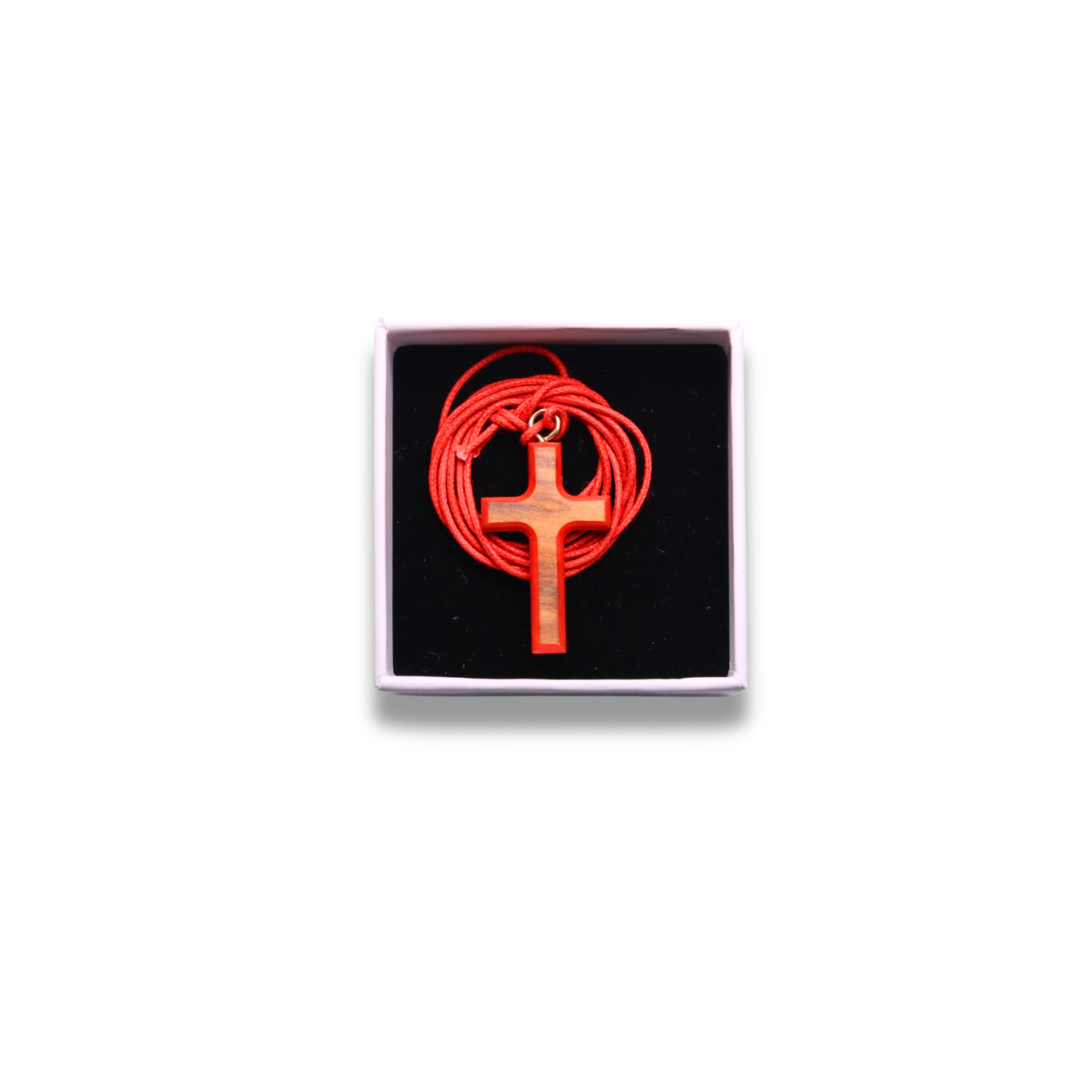 Olive wood cross with red edges and cord