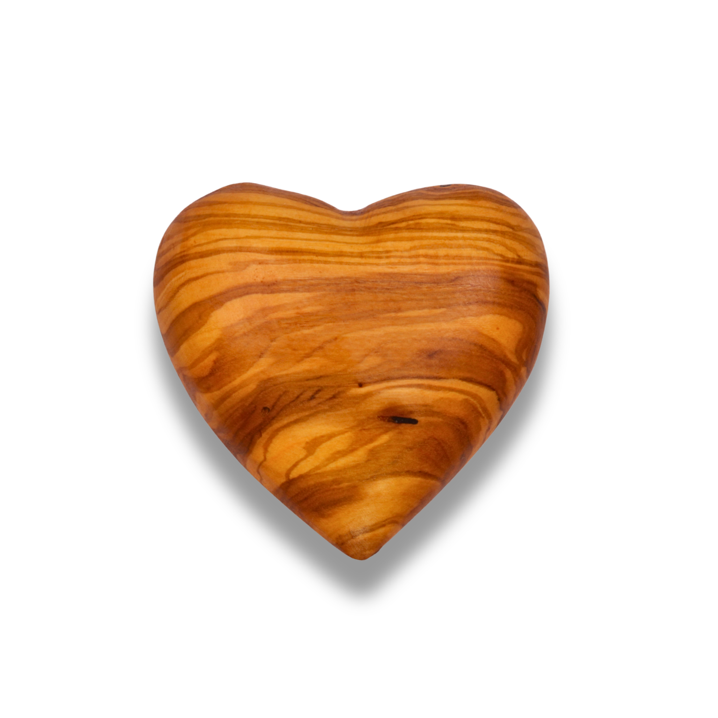 Olive wood heart shape on a white background