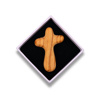 Olive Wood Pocket Prayer Holding Cross In Gift Box