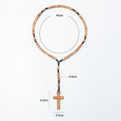 Olive wood pocket rosary dimensions: 45 cm loop, 6 mm beads and a 4 by 2.5 cm cross