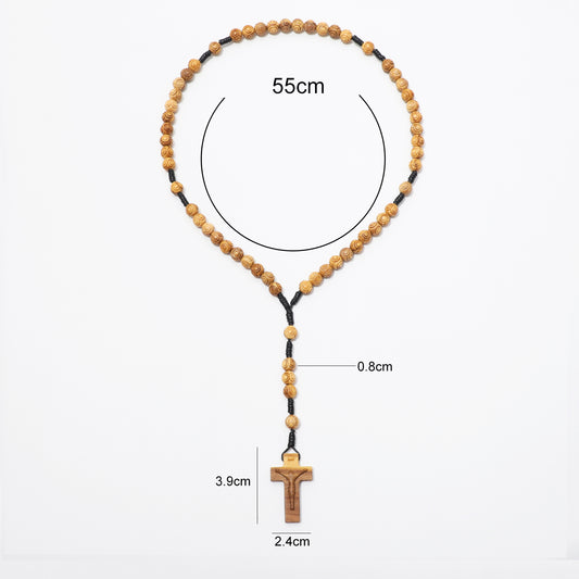 Olive Wood Prayer Rosary Engraved Beads - 8mm