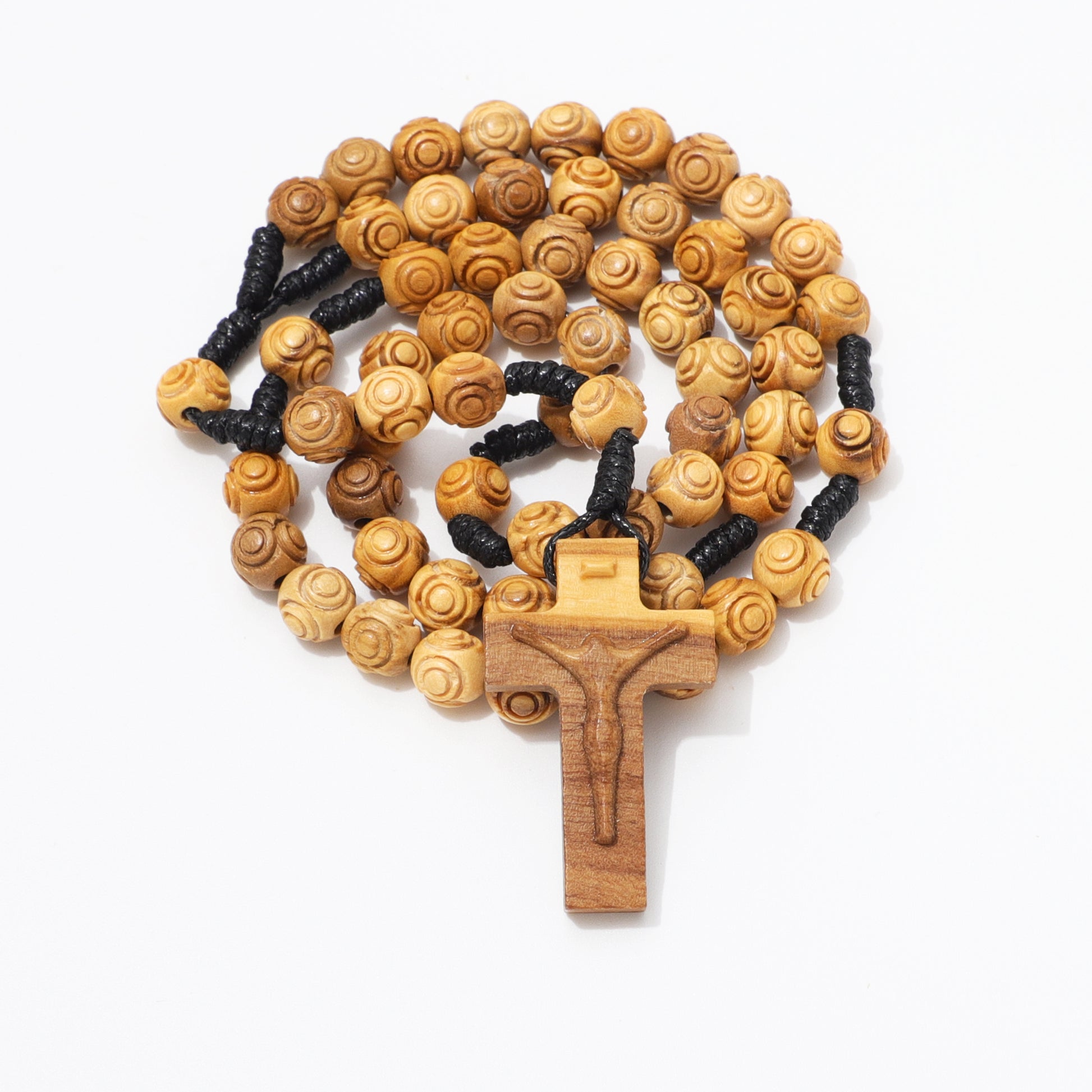 Olive Wood Prayer Rosary Engraved Beads - 8mm