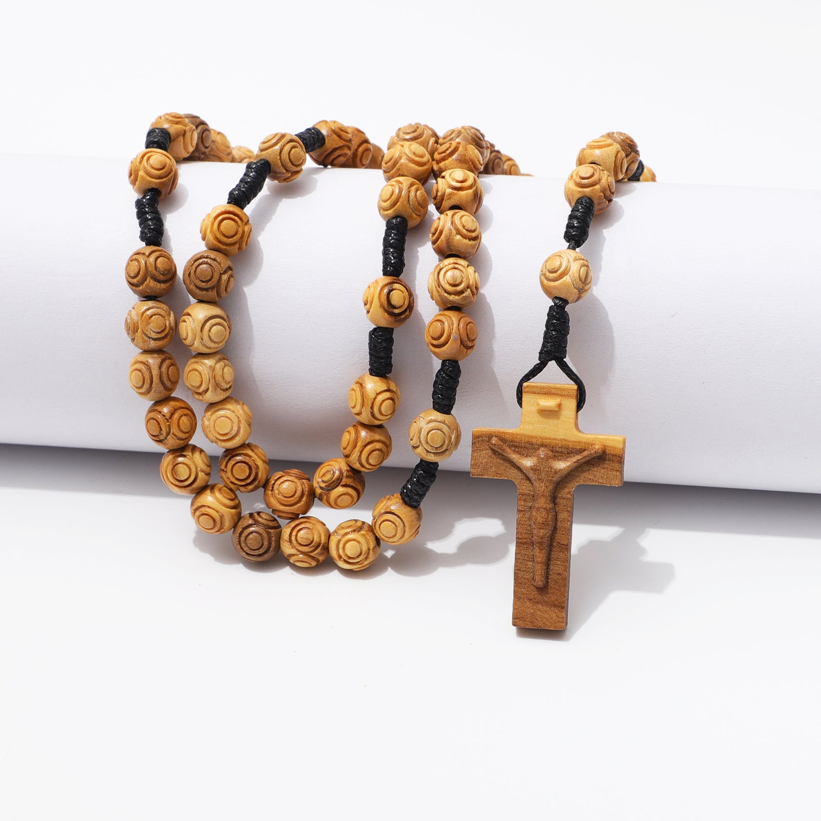 Olive Wood Prayer Rosary Engraved Beads - 8mm