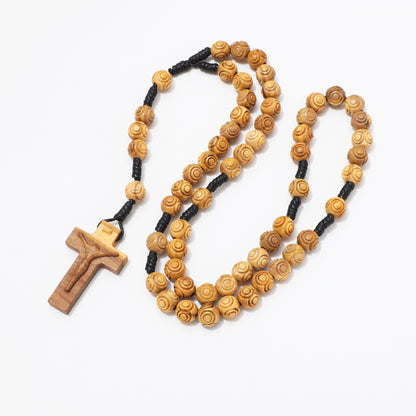 Olive Wood Prayer Rosary Engraved Beads - 8mm