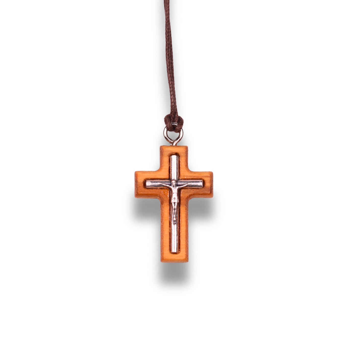 Puritas Crucifix Olive Wood Necklace Close Up