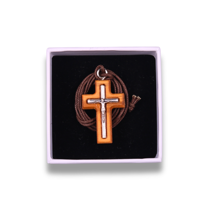 Puritas Crucifix Olive Wood Necklace In Gift Box