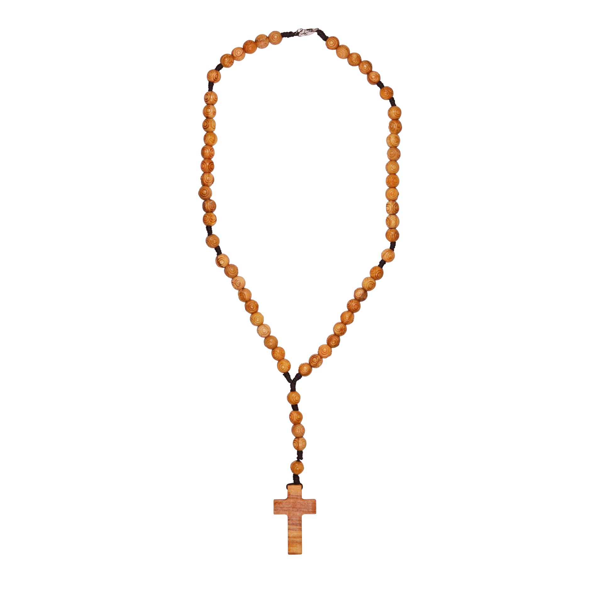 Stunning olive wood rosary is meticulously handcrafted in Nazareth, Galilee, featuring 8mm engraved beads that reflect the rich spiritual heritage of the Holy Land. 