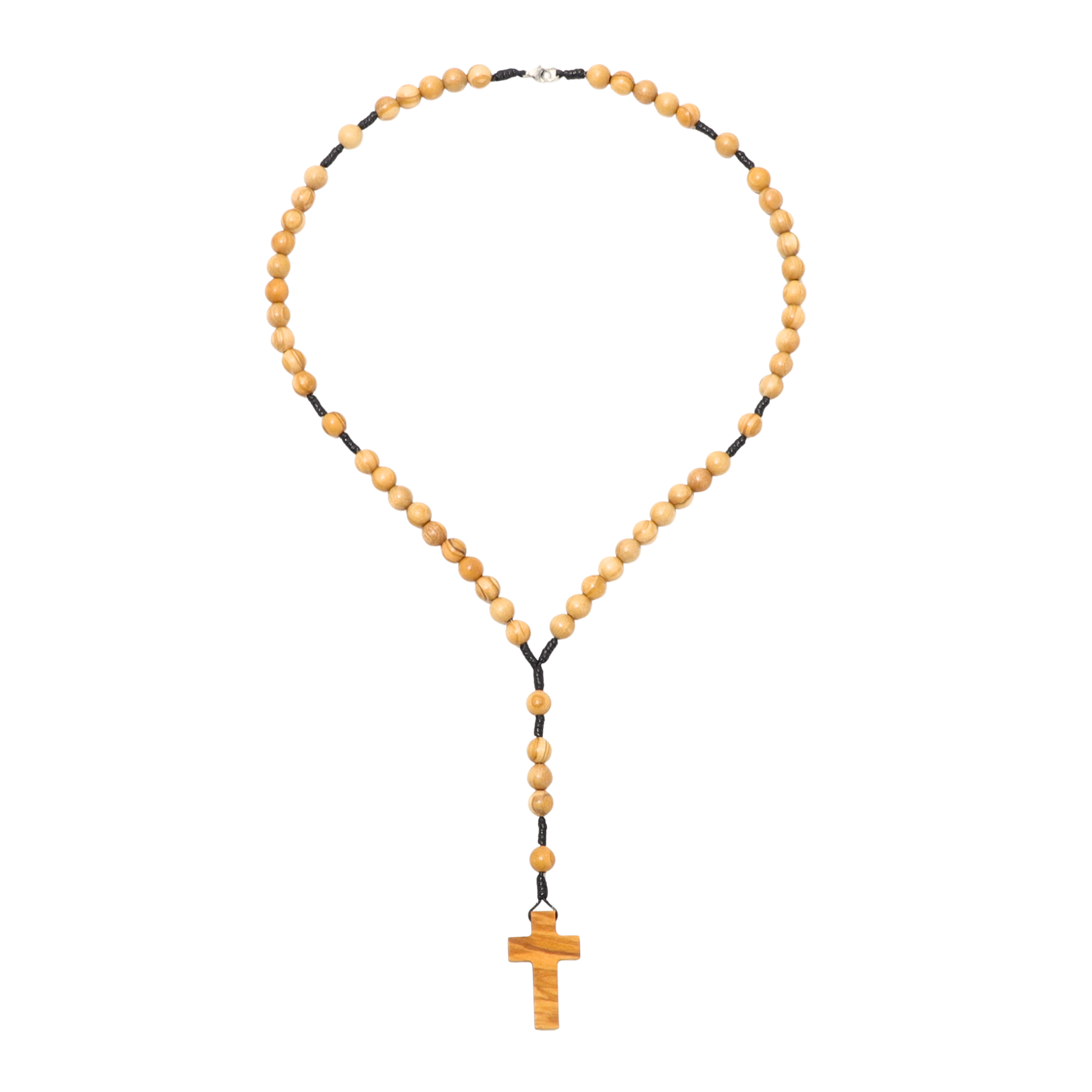Olive Wood Rosary Necklace on White Background - 10mm beads
