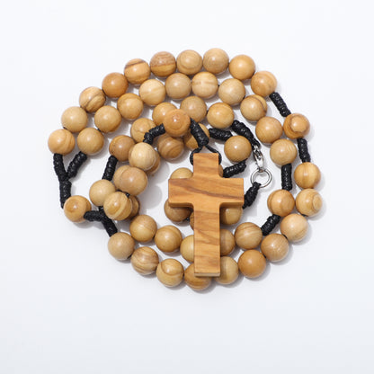 Olive Wood Rosary Necklace on White Background - 10mm beads