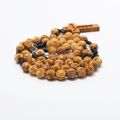 Olive Wood Rosary Necklace Engraved Beads - 8mm