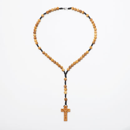 Olive Wood Rosary Necklace Engraved Beads - 8mm