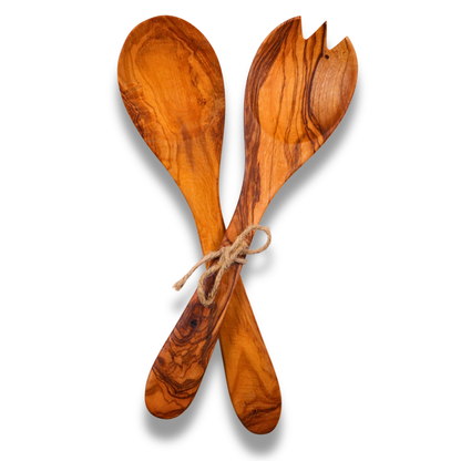 Olive Wood Salad Serving Set Handcrafted in Nazareth