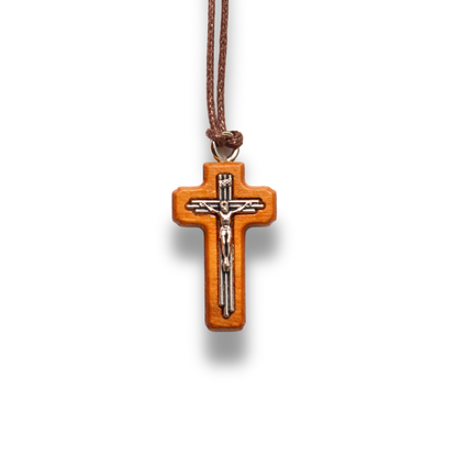 Olive_Wood_Tri_Line_Crucifix_Necklace_Small