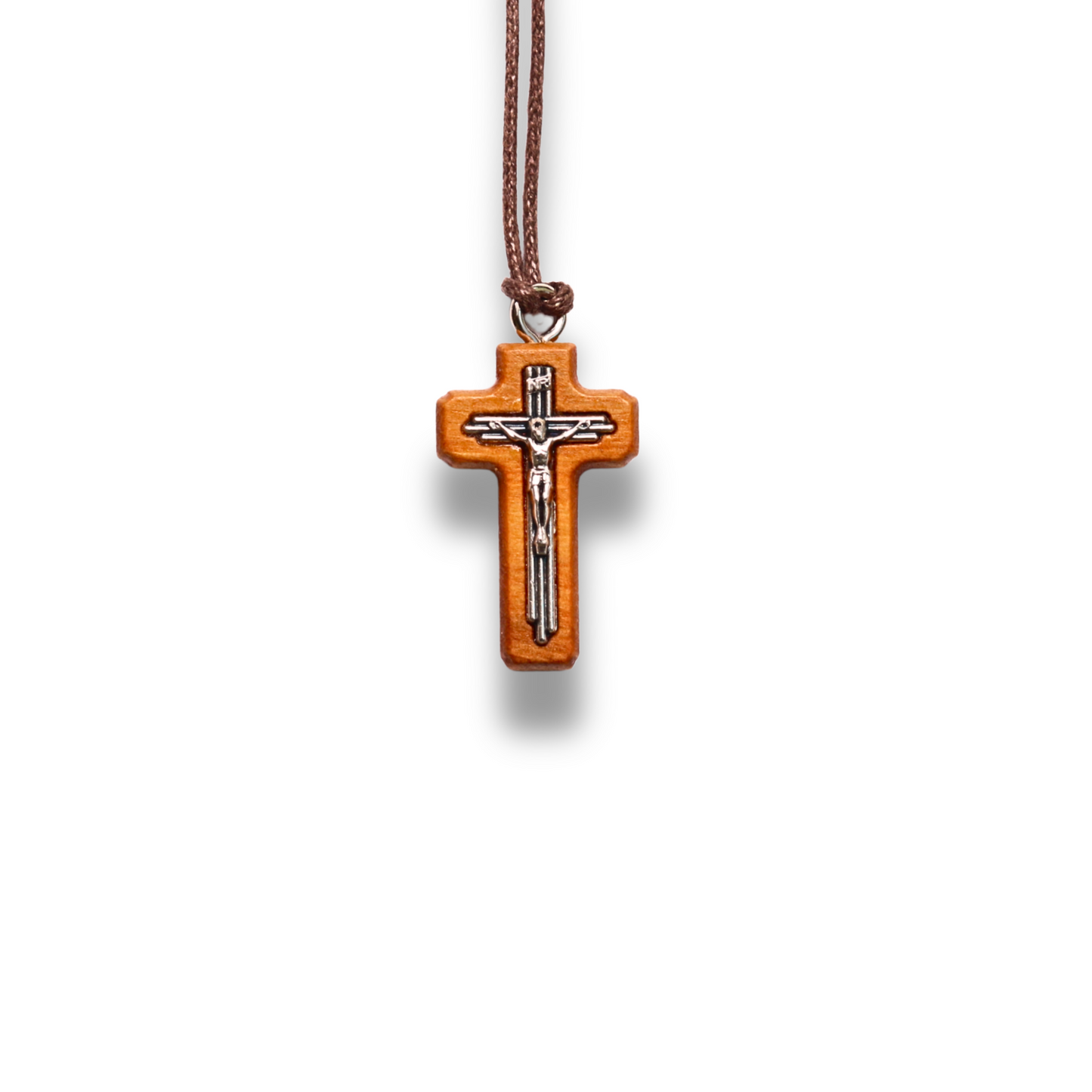 Tri-Line Olive wood Crucifix Necklace