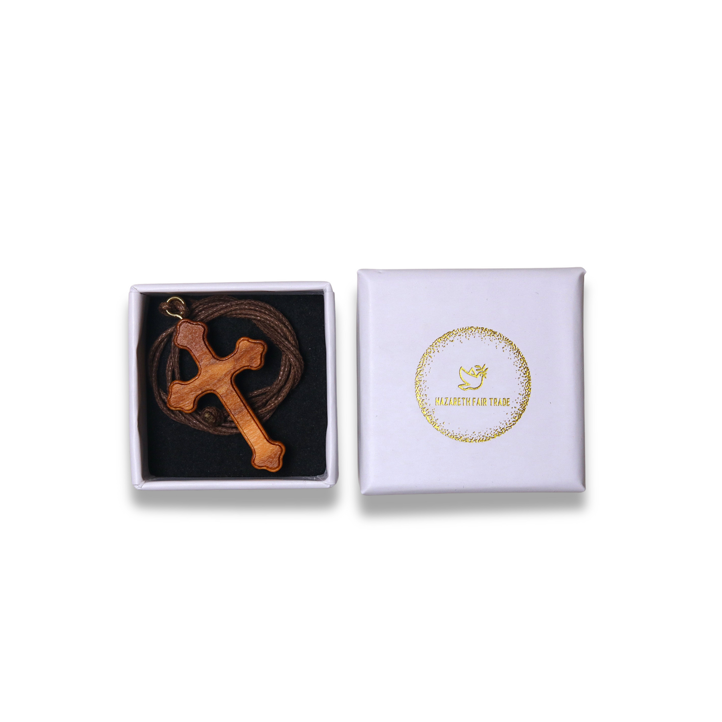 Orthodox olive wood cross necklace in gift box