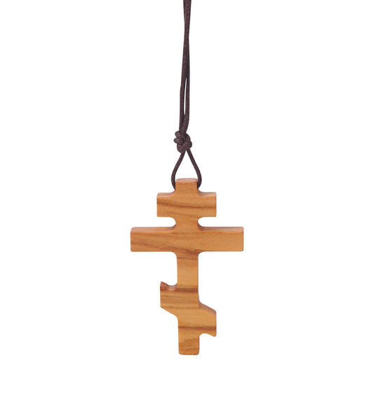 Orthodox Harmony Olive Wood Cross Necklace Close Up