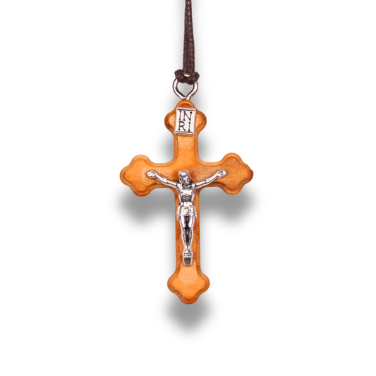 Orthodox Olive Wood Crucifix Necklace