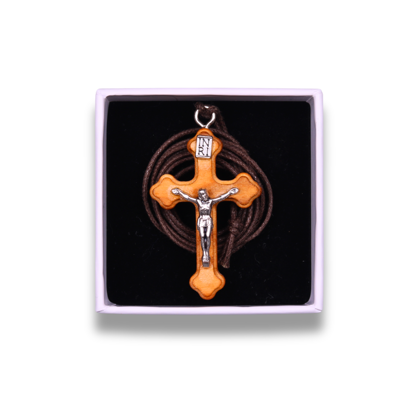 Orthodox Olive Wood Crucifix Necklace In Gift Box