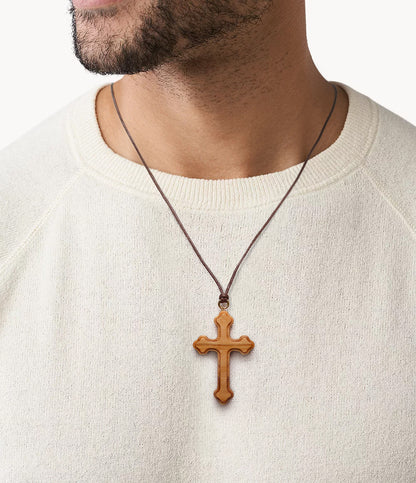 Orthodox olive wood cross necklace 