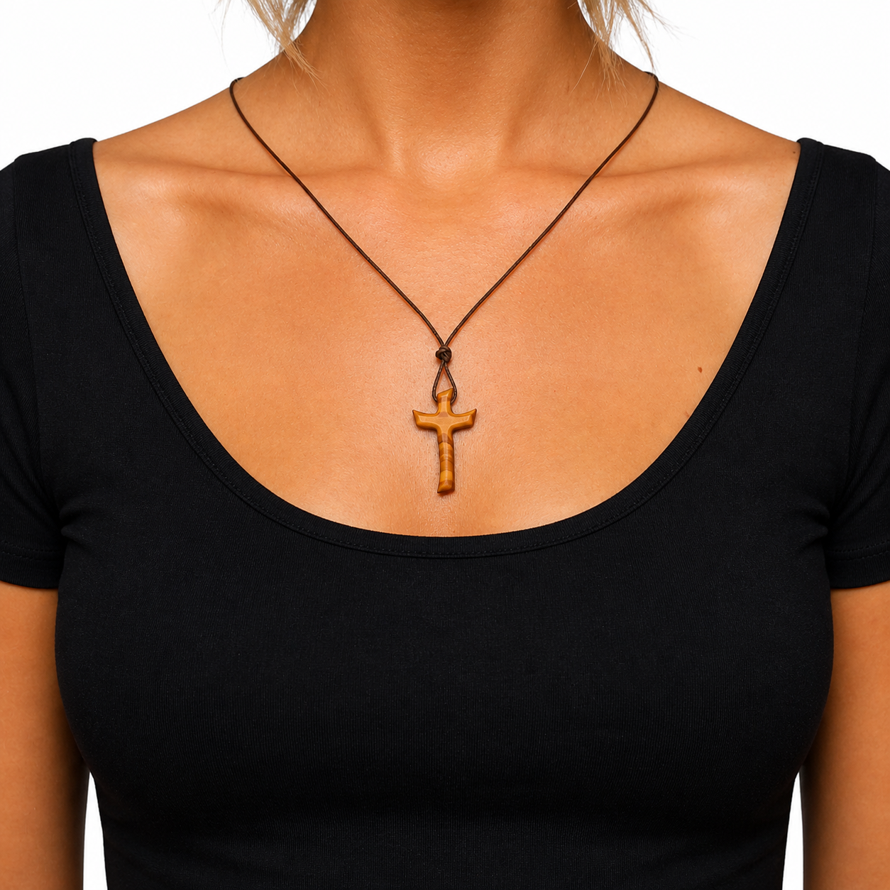 Charming Cross Necklace Handcrafted from Olive | NazarethFairTrade