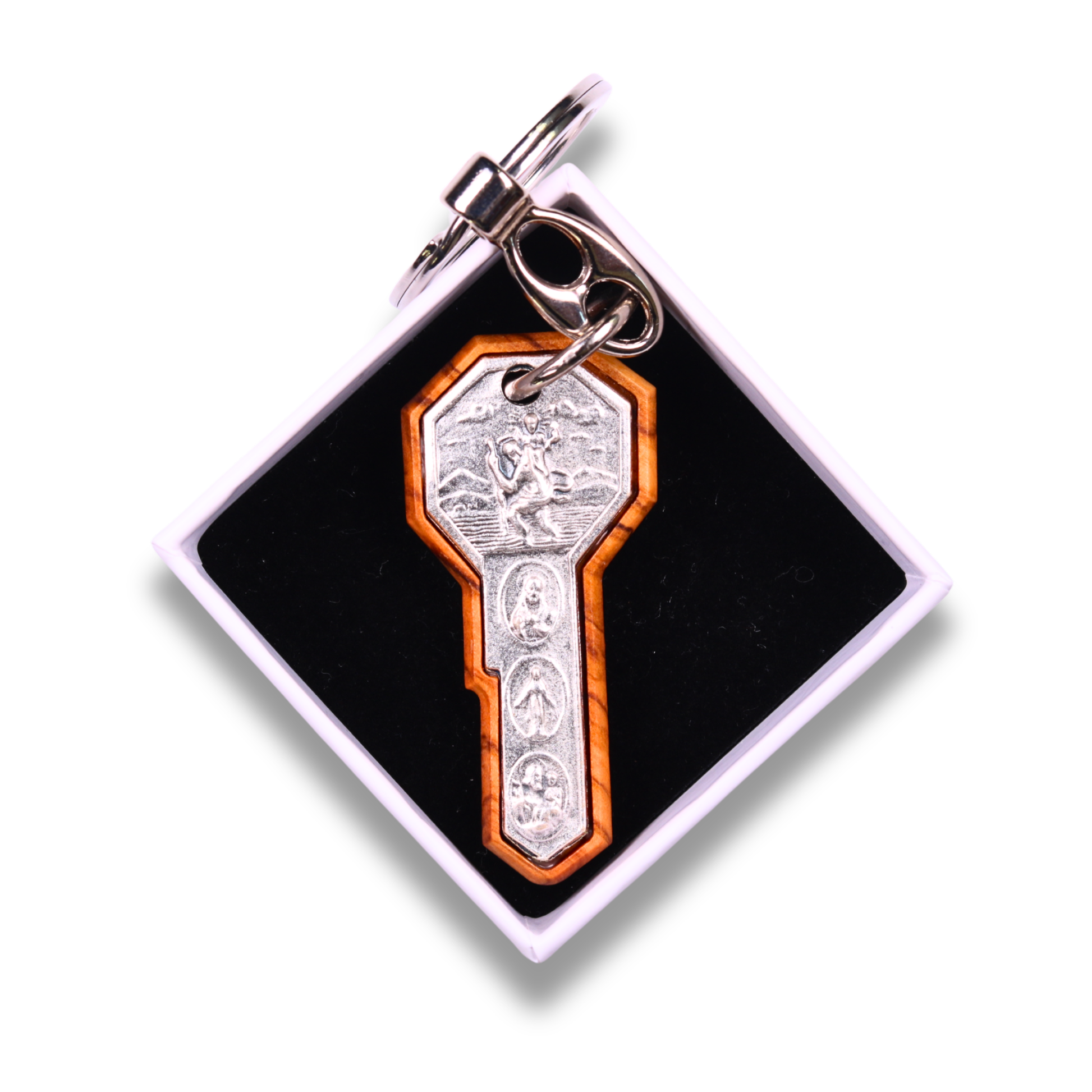 Pilgrim’s Key Olive Wood Keychain In Gift Box