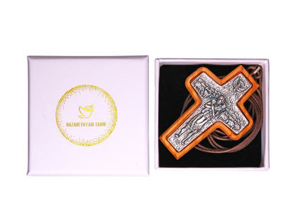 Pope Francis Olive Wood Framed Metal Cross In Gift Box