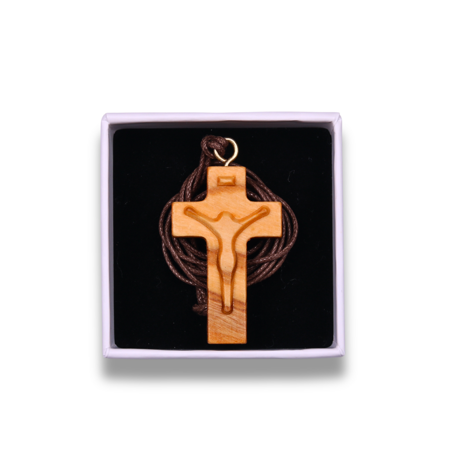 Presence Olive Wood Cross Necklace In Gift Box