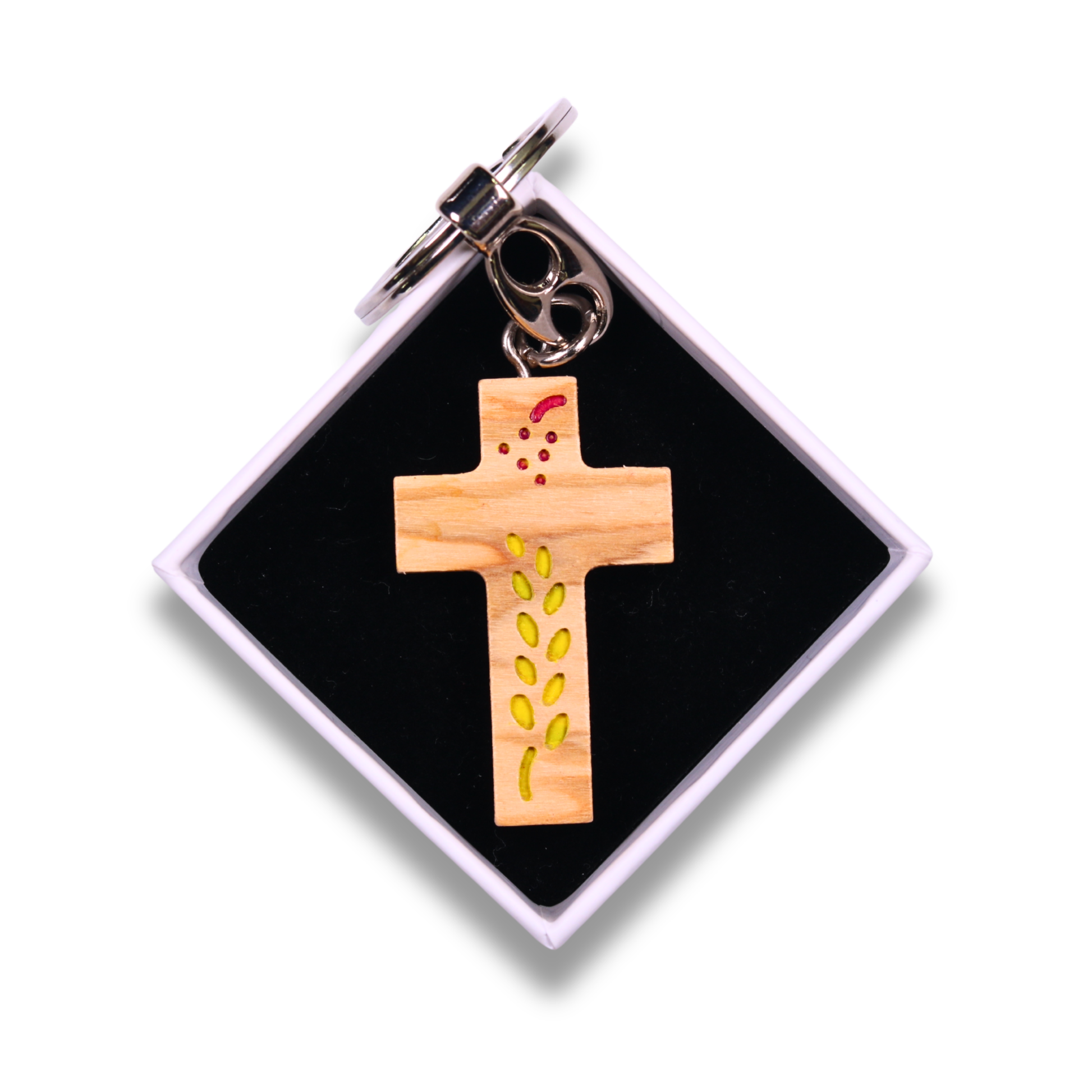 Prosperity Cross Olive Wood Keychain In Gift Box