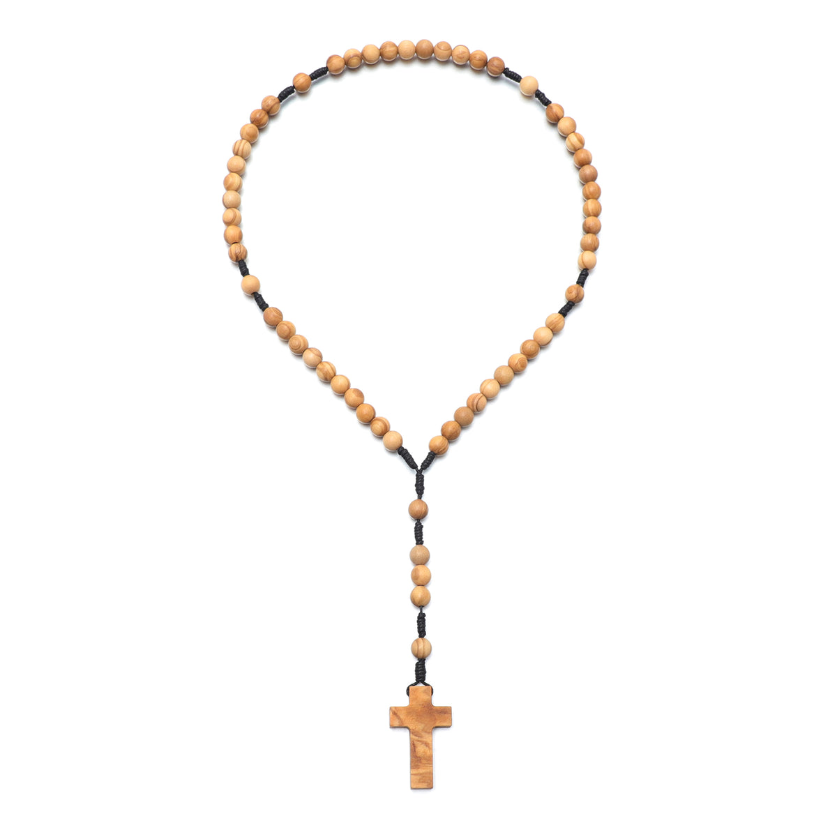 Full olive wood rosary with 8mm beads and wooden cross
