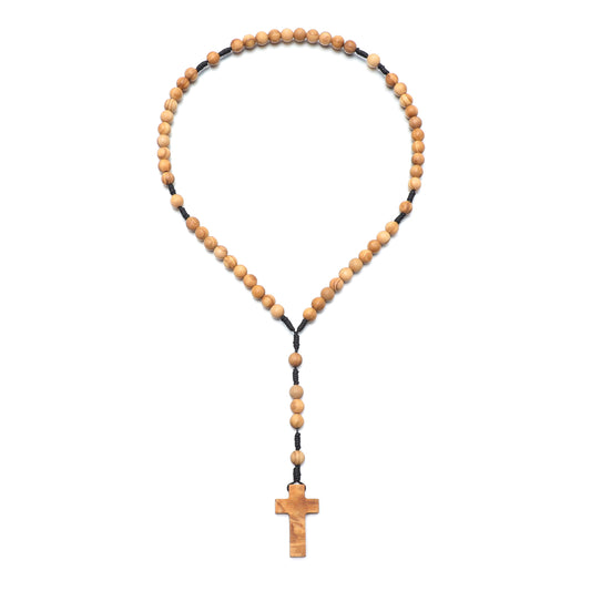 Full olive wood rosary with 8mm beads and wooden cross