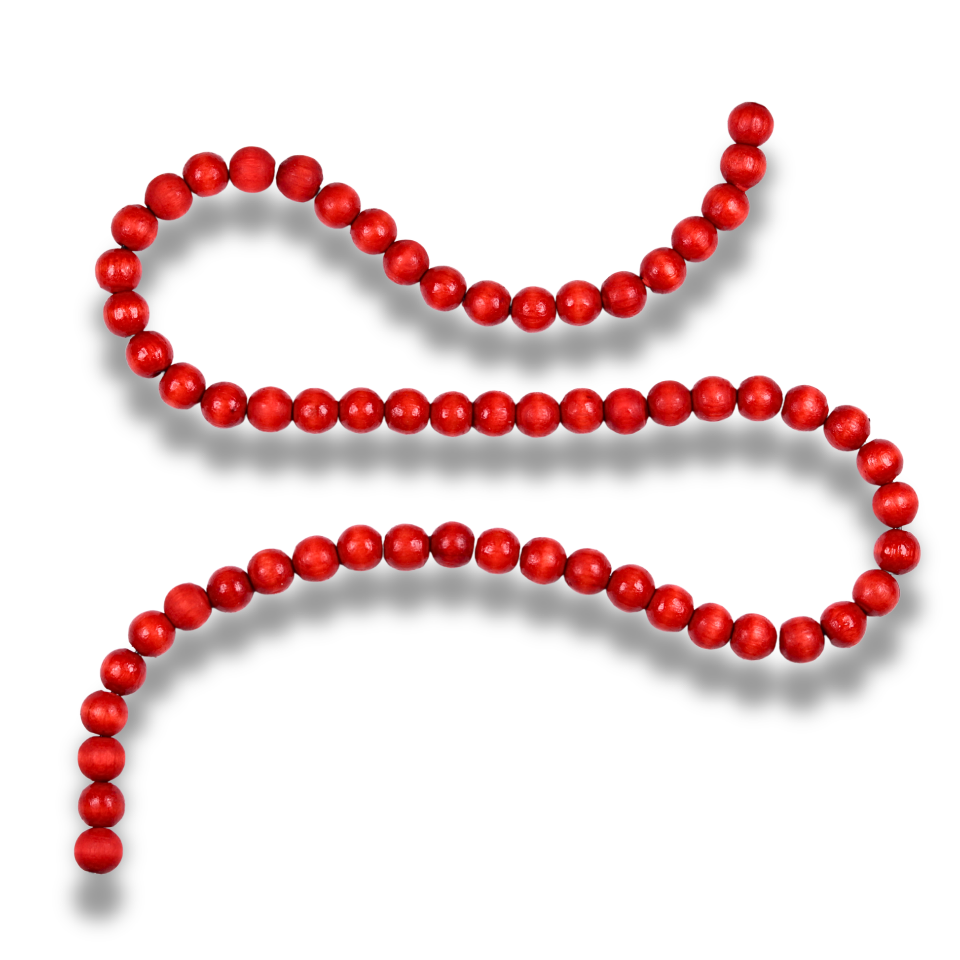 Red beaded necklace on a white background