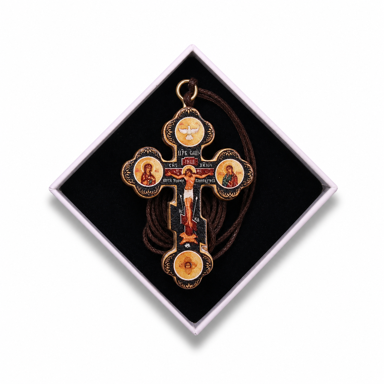 Russian Orthodox Icon Cross Necklace in a box
