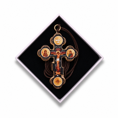 Russian Orthodox Icon Cross Necklace in a box
