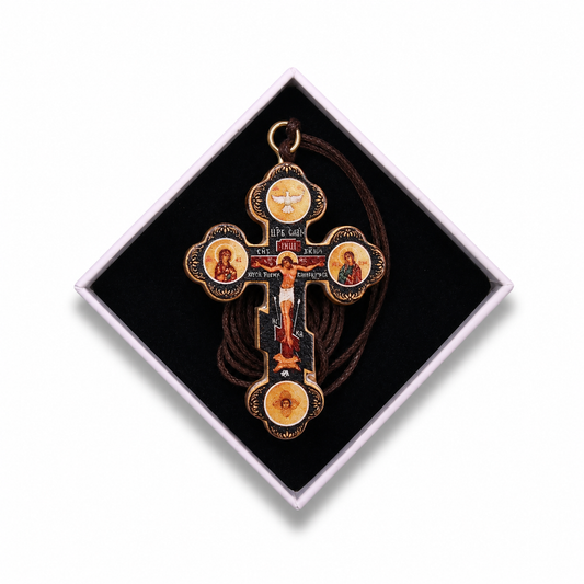 Detail view of Russian Orthodox Icon Cross Necklace