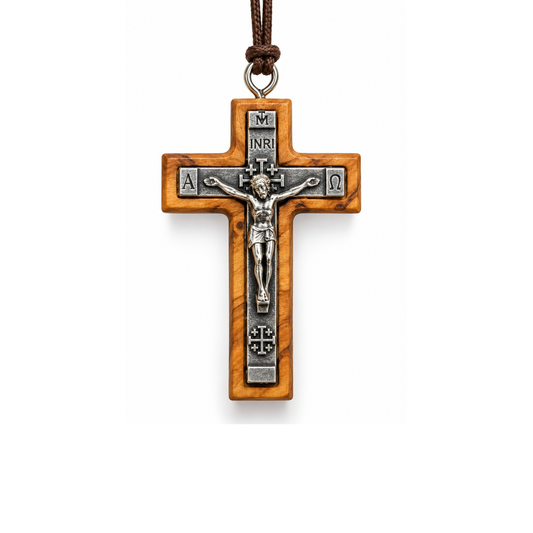 Olive Wood Crucifix Necklace