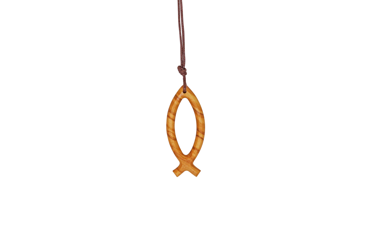 Jesus fish Ichthus olive wood symbol cross necklace handmade in Nazareth For Men, Women, Boys & Girls