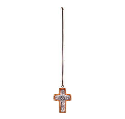 Shepherd's Embrace Pope Francis Olive Wood Framed Metal Cross Full Length